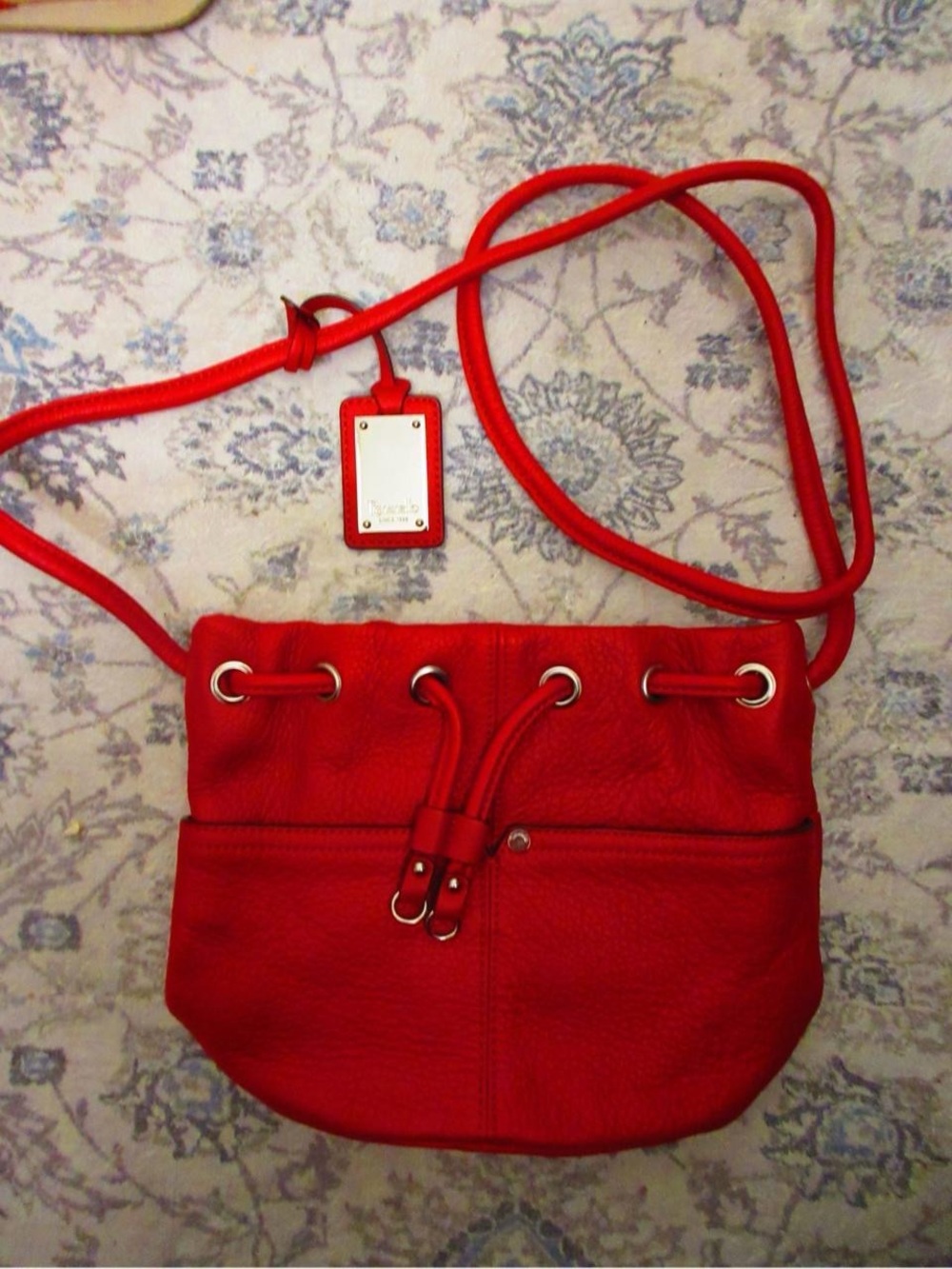 Tignanello Red Drawstring Crossbody Bag